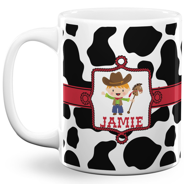 Custom Cowprint w/Cowboy 11 Oz Coffee Mug - White (Personalized)