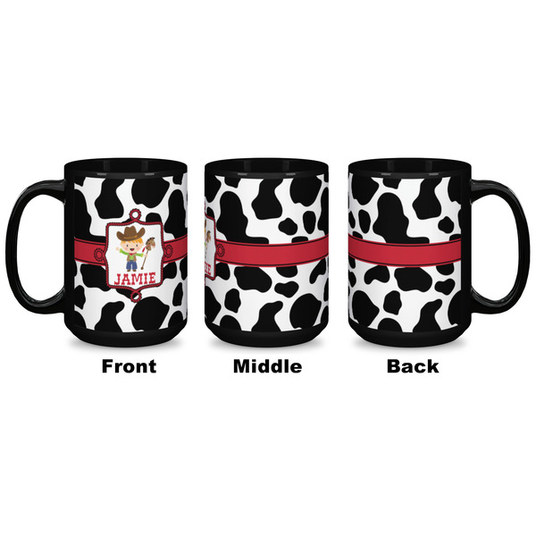 Cowprint w/Cowboy Coffee Mug - 15 oz - Black APPROVAL