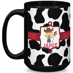 Cowprint w/Cowboy 15 Oz Coffee Mug - Black (Personalized)