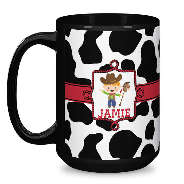 Cowprint w/Cowboy Coffee Mug - 15 oz - Black