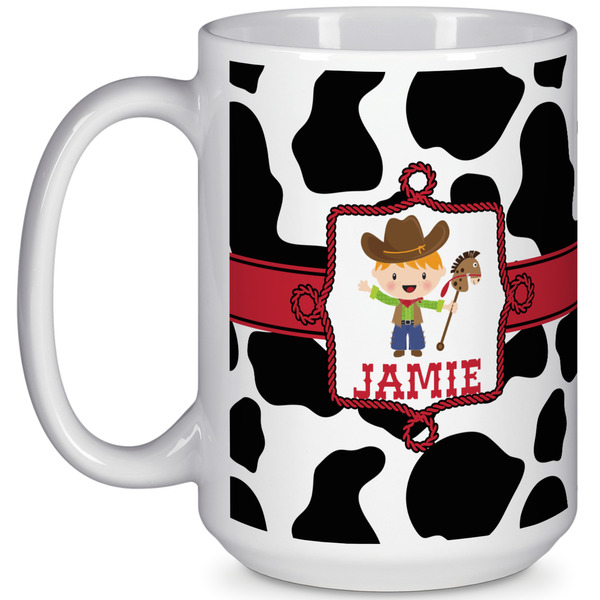 Custom Cowprint w/Cowboy 15 Oz Coffee Mug - White (Personalized)