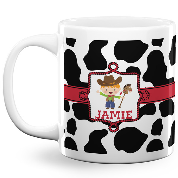 Custom Cowprint w/Cowboy 20 Oz Coffee Mug - White (Personalized)