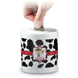 Cowprint w/Cowboy Coin Bank (Personalized)