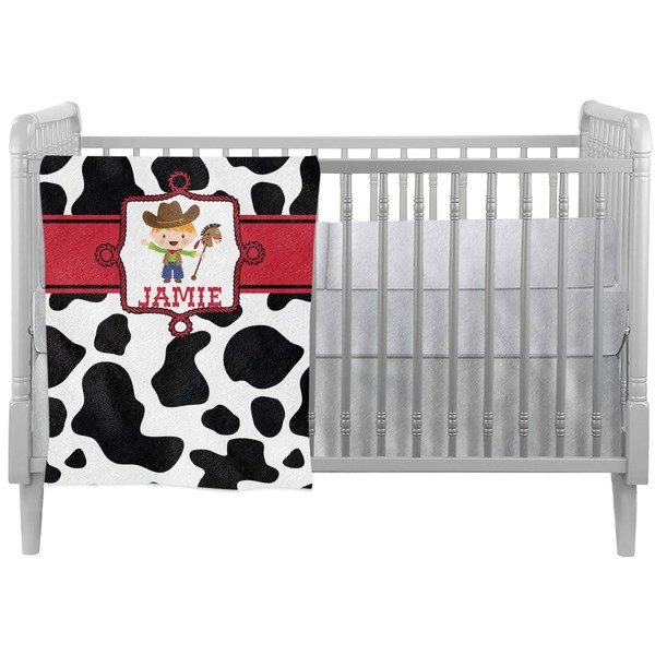 Custom Cowprint w/Cowboy Crib Comforter / Quilt (Personalized)