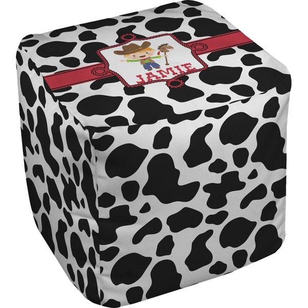 Custom Cowprint w/Cowboy Cube Pouf Ottoman - 13" (Personalized)