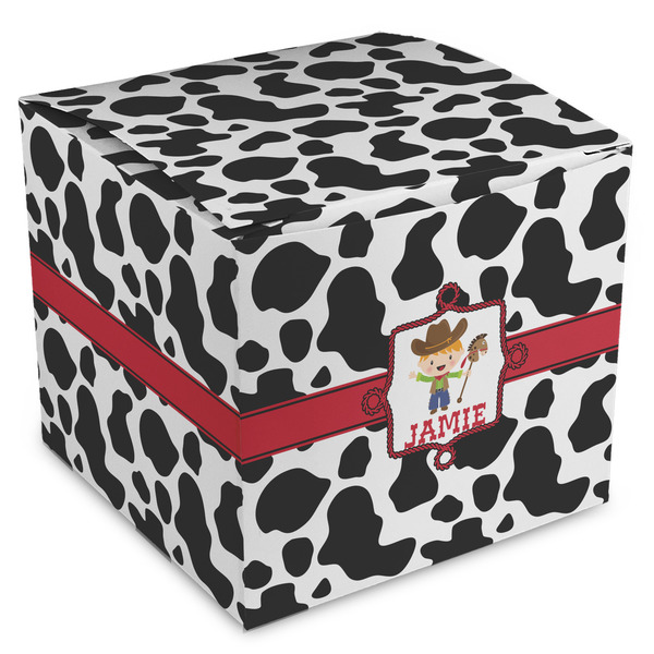 Custom Cowprint w/Cowboy Cube Favor Gift Boxes (Personalized)