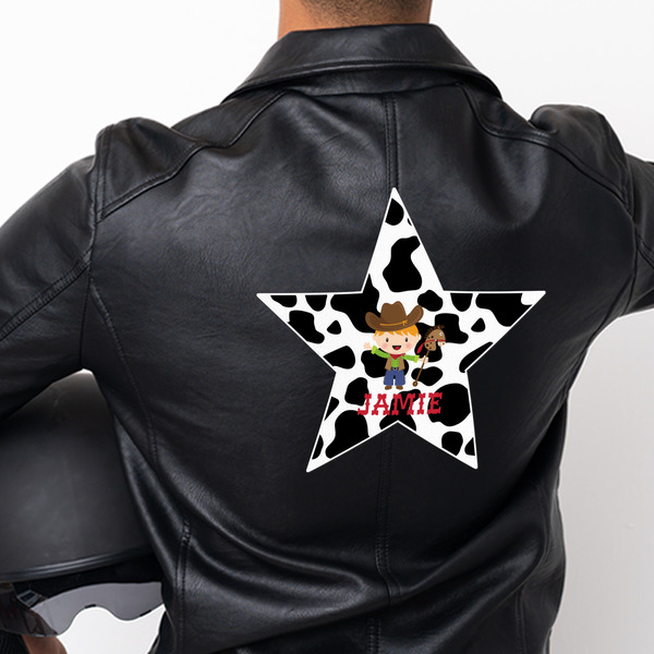 Cowprint w/Cowboy Custom Shape Iron On Patches - XXXL - APPROVAL