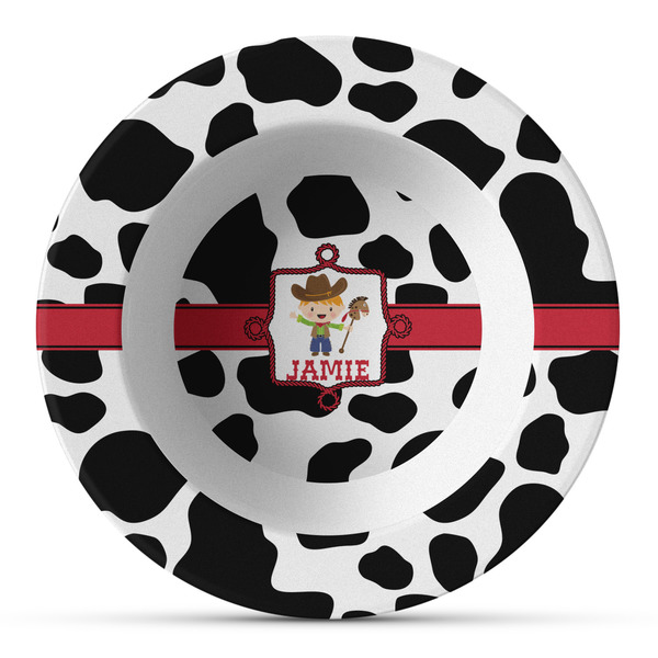 Custom Cowprint w/Cowboy Plastic Bowl - Microwave Safe - Composite Polymer (Personalized)