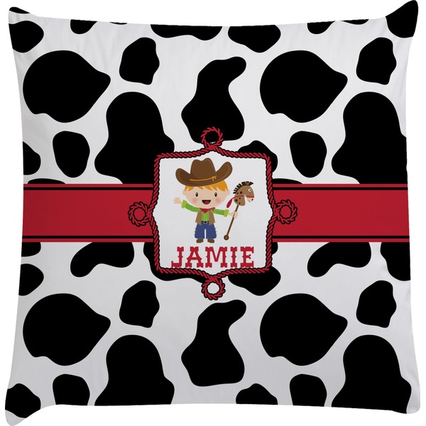 Custom Cowprint w/Cowboy Decorative Pillow Case (Personalized)