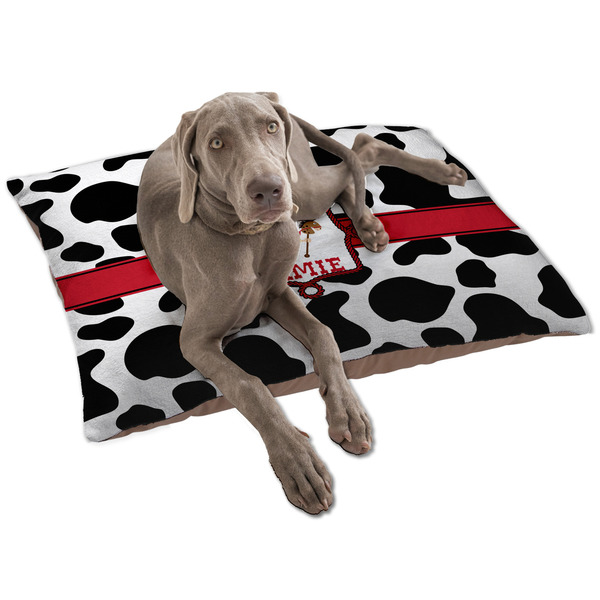 Custom Cowprint w/Cowboy Dog Bed - Large w/ Name or Text