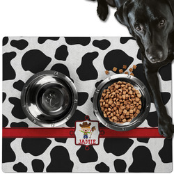Cowprint w/Cowboy Dog Food Mat - Large w/ Name or Text