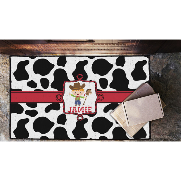 Cowprint w/Cowboy Door Mat - LIFESTYLE (Lrg)