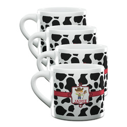 Cowprint w/Cowboy Double Shot Espresso Cups - Set of 4 (Personalized)