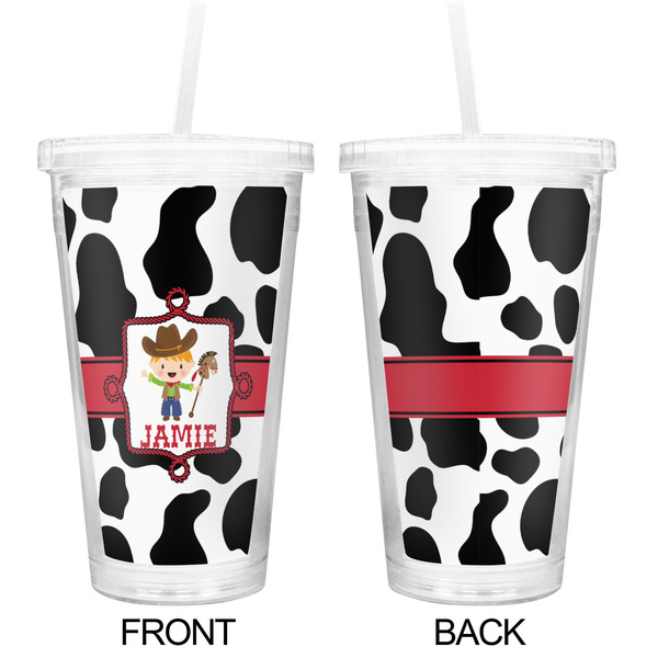 Cowprint w/Cowboy Double Wall Tumbler with Straw - Approval