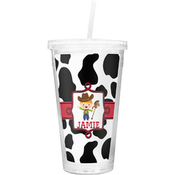 Cowprint w/Cowboy Double Wall Tumbler with Straw (Personalized)