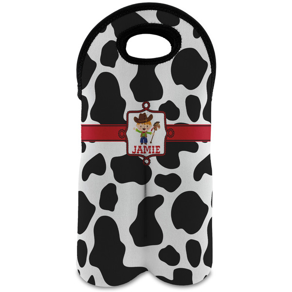 Custom Cowprint w/Cowboy Wine Tote Bag (2 Bottles) (Personalized)