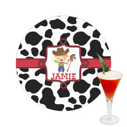 Cowprint w/Cowboy Printed Drink Topper -  2.5" (Personalized)