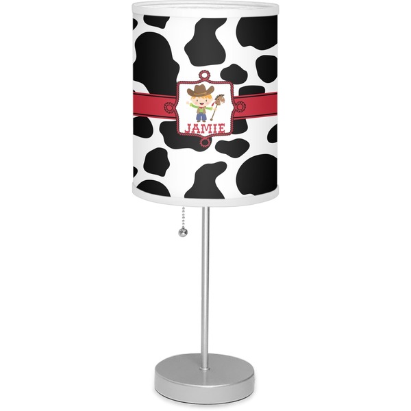Custom Cowprint w/Cowboy 7" Drum Lamp with Shade (Personalized)