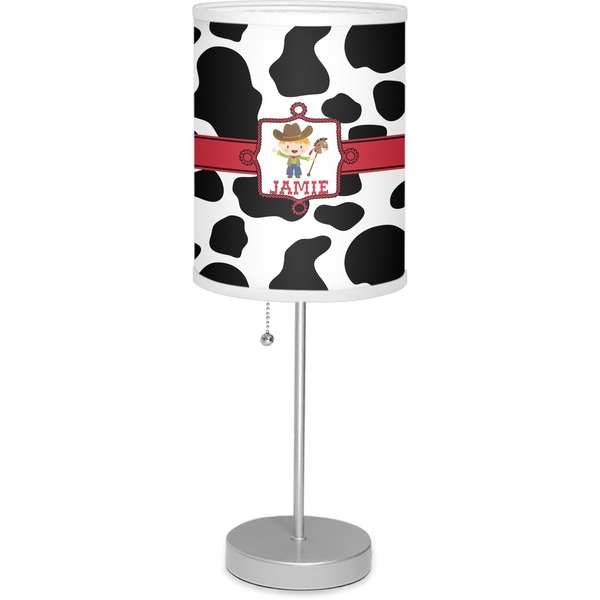 Custom Cowprint w/Cowboy Lamp with Drum Shade (Personalized)