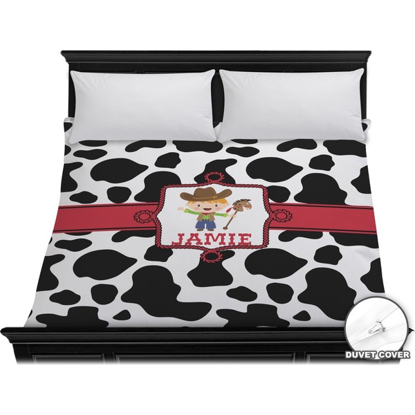 Custom Cowprint w/Cowboy Duvet Cover - King (Personalized)