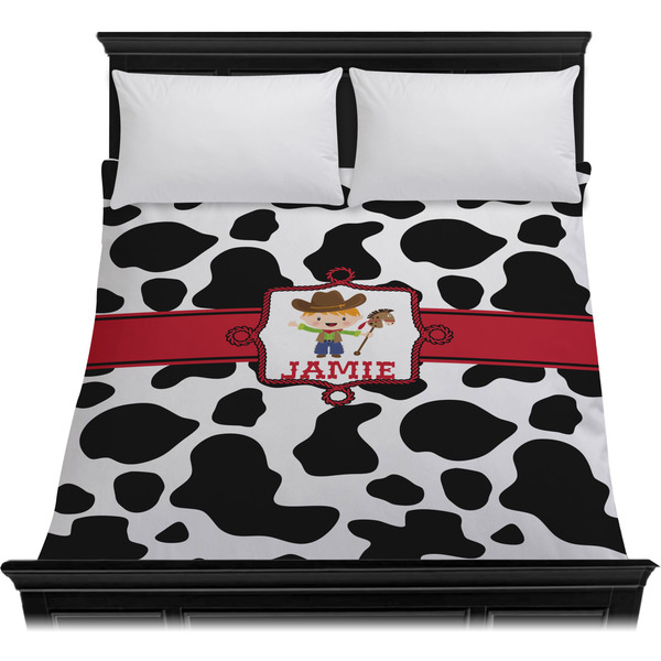 Cowprint w/Cowboy Duvet Cover - Queen - On Bed - No Prop