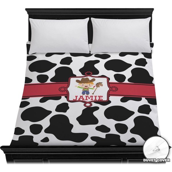 Custom Cowprint w/Cowboy Duvet Cover - Full / Queen (Personalized)