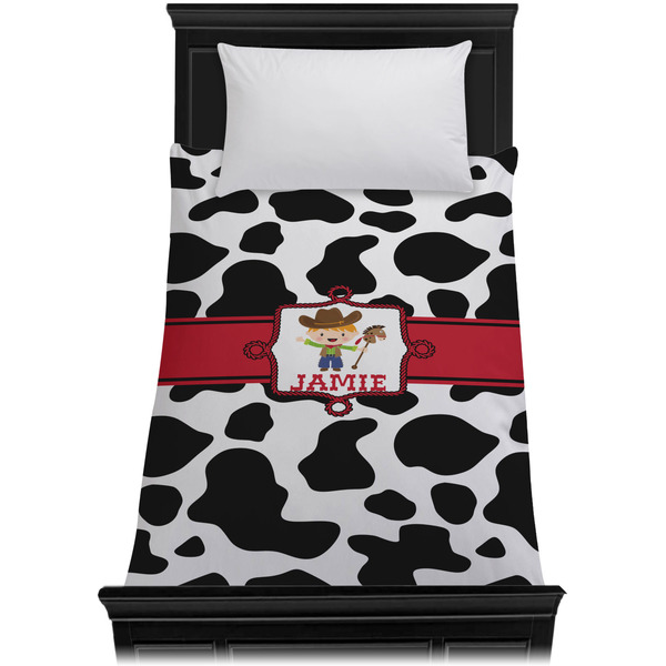Cowprint w/Cowboy Duvet Cover - Twin XL - On Bed - No Prop