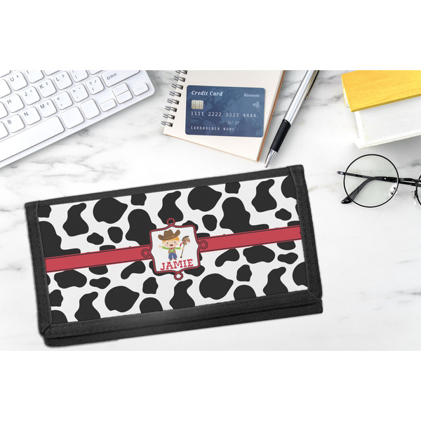 Cowprint w/Cowboy DyeTrans Checkbook Cover - LIFESTYLE