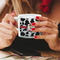 Cowprint w/Cowboy Espresso Cup - 6oz (Double Shot) LIFESTYLE (Woman hands cropped)