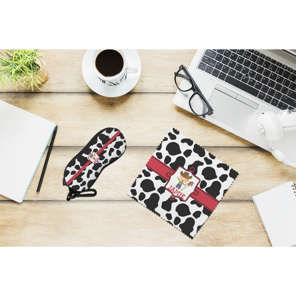 Cowprint w/Cowboy Eyeglass Case and Cloth Set - LIFESTYLE