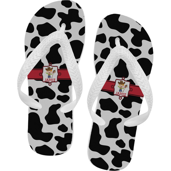 Custom Cowprint w/Cowboy Flip Flops - Medium (Personalized)