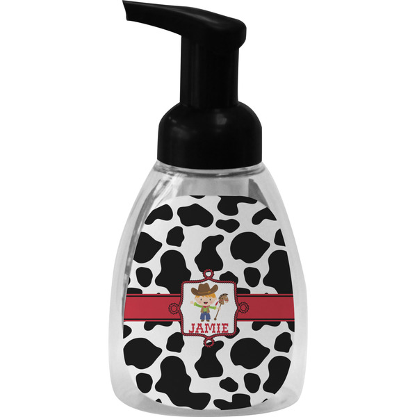 Custom Cowprint w/Cowboy Foam Soap Bottle - Black (Personalized)