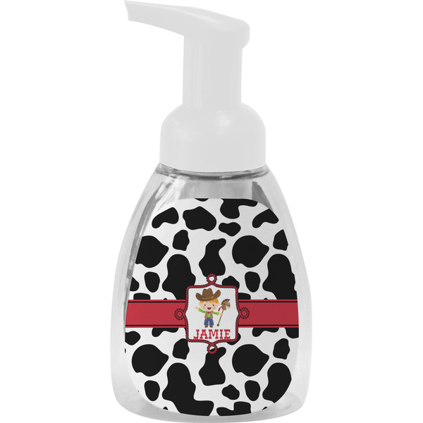 Custom Cowprint w/Cowboy Foam Soap Bottle - White (Personalized)