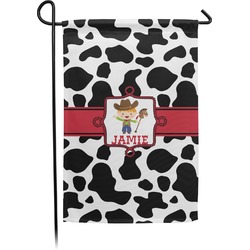 Cowprint w/Cowboy Small Garden Flag - Double Sided w/ Name or Text