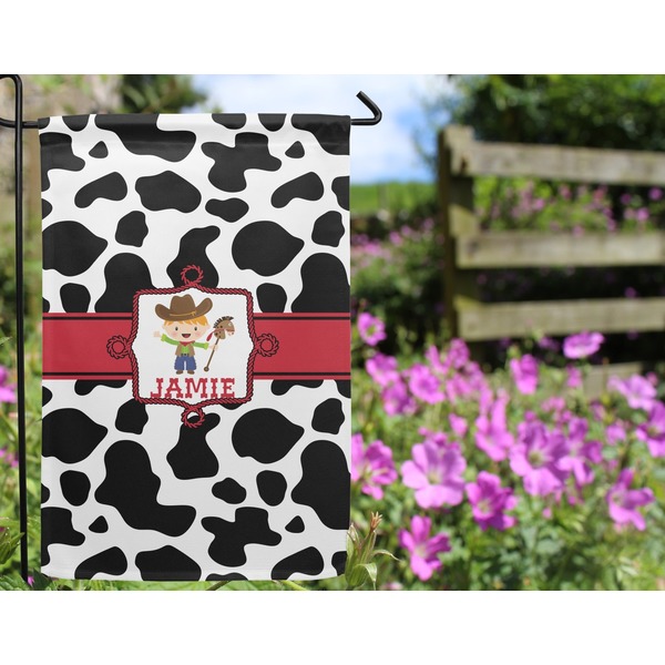 Cowprint w/Cowboy Garden Flag - Outside In Flowers