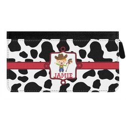 Cowprint w/Cowboy Genuine Leather Ladies Zippered Wallet (Personalized)