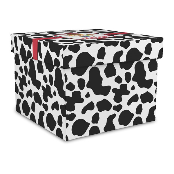 Custom Cowprint w/Cowboy Gift Box with Lid - Canvas Wrapped - Large (Personalized)