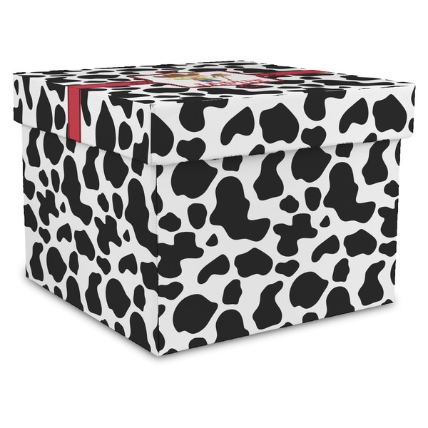 Custom Cowprint w/Cowboy Gift Box with Lid - Canvas Wrapped - X-Large (Personalized)