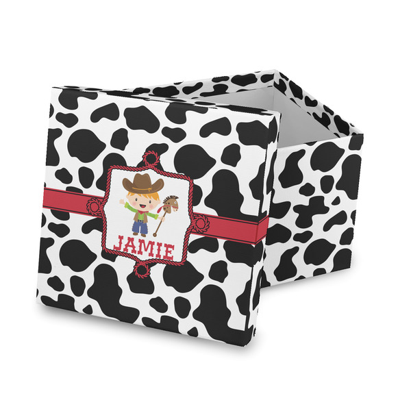 Custom Cowprint w/Cowboy Gift Box with Lid - Canvas Wrapped (Personalized)