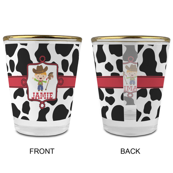Cowprint w/Cowboy Glass Shot Glass - with gold rim - APPROVAL
