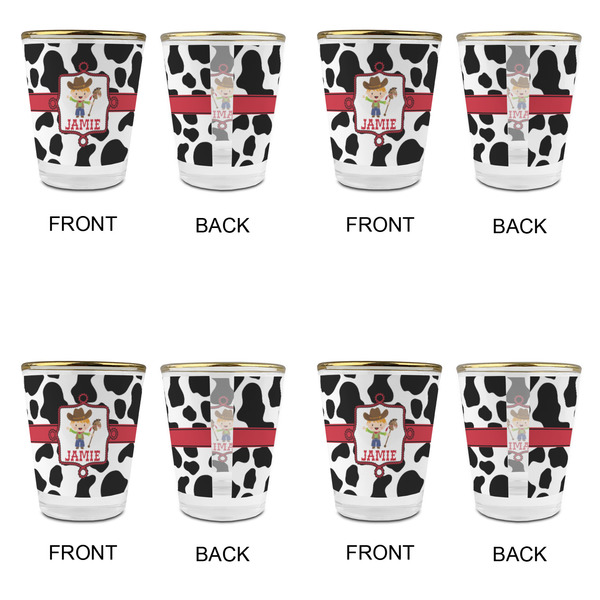 Cowprint w/Cowboy Glass Shot Glass - with gold rim - Set of 4 - APPROVAL