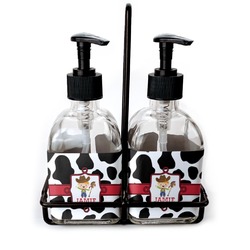 Cowprint w/Cowboy Glass Soap & Lotion Bottle Set (Personalized)