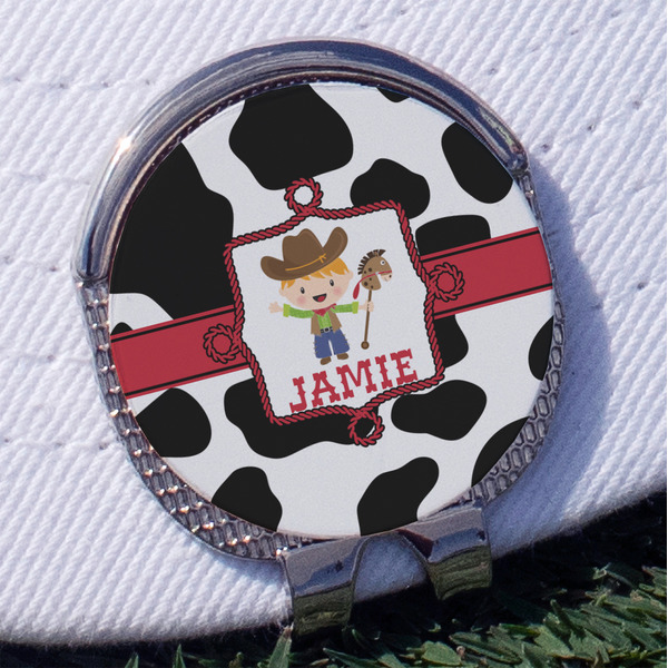 Custom Cowprint w/Cowboy Golf Ball Marker - Hat Clip
