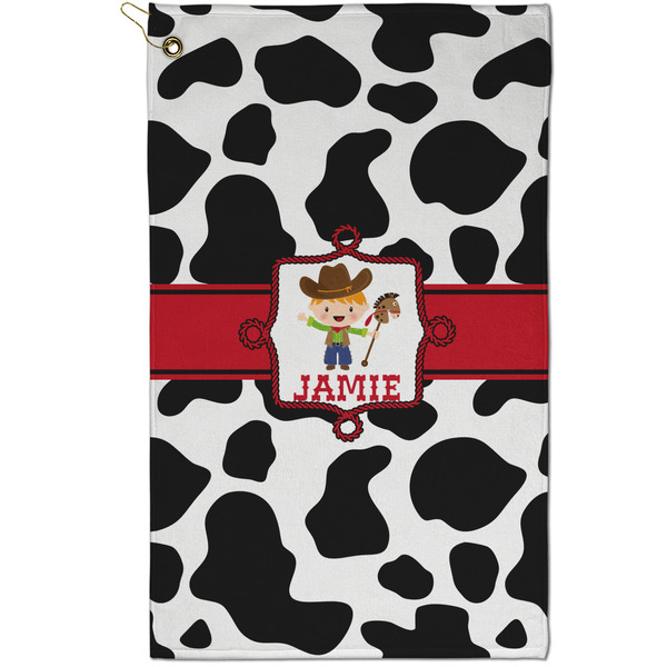 Custom Cowprint w/Cowboy Golf Towel - Poly-Cotton Blend - Small w/ Name or Text