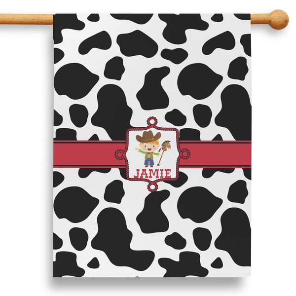 Custom Cowprint w/Cowboy 28" House Flag - Double Sided (Personalized)