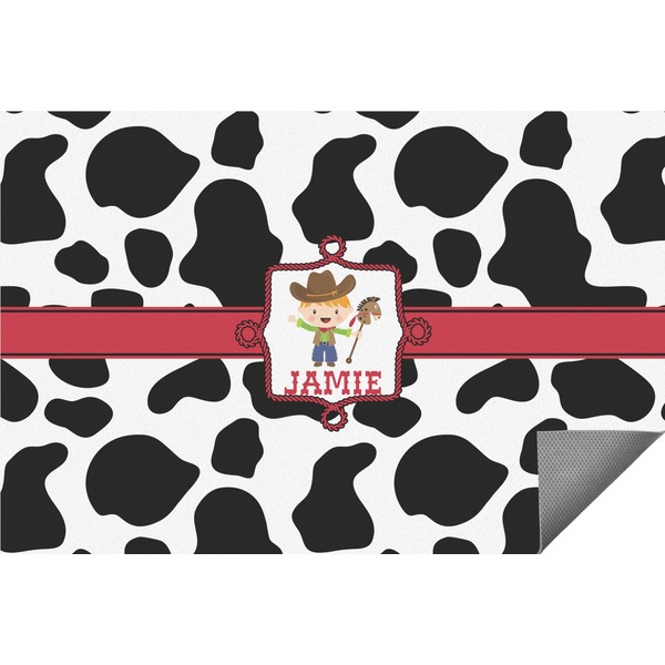 Custom Cowprint w/Cowboy Indoor / Outdoor Rug - 5'x8' (Personalized)