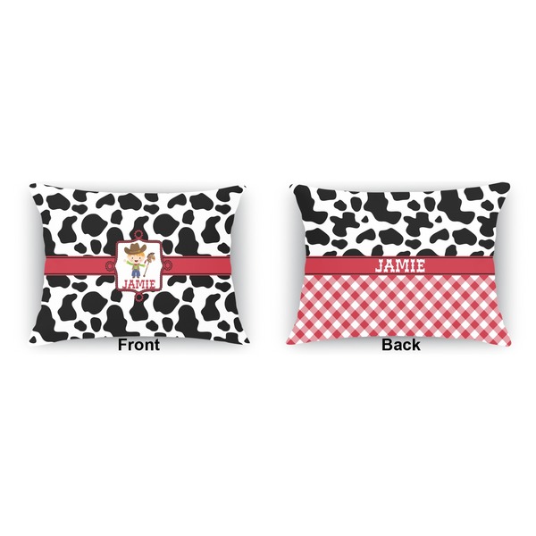 Cowprint w/Cowboy  Indoor Rectangular Burlap Pillow (Front and Back)