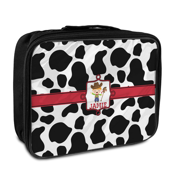 Custom Cowprint w/Cowboy Insulated Lunch Bag (Personalized)