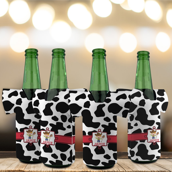 Cowprint w/Cowboy Jersey Bottle Cooler - Set of 4 - LIFESTYLE