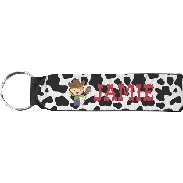 Custom Cowprint w/Cowboy Neoprene Keychain Fob (Personalized)